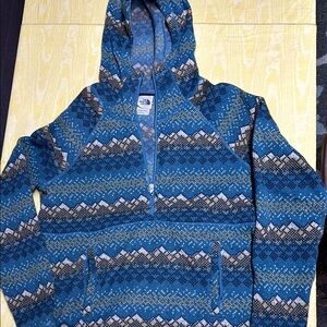 The North Face Blue and White Hooded Zip-Up Sweatshirt